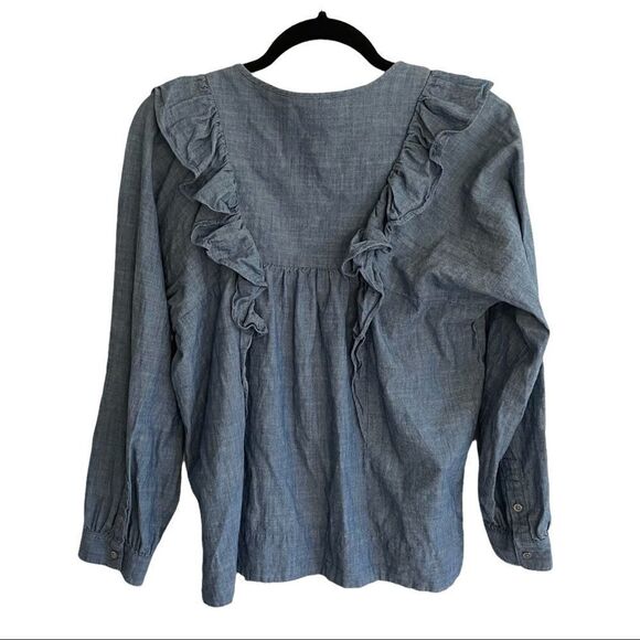 J. CREW Blue Chambray Denim Popover Long Sleeve Shirt Blouse Top Ruffle 4T - Picture 5 of 7
